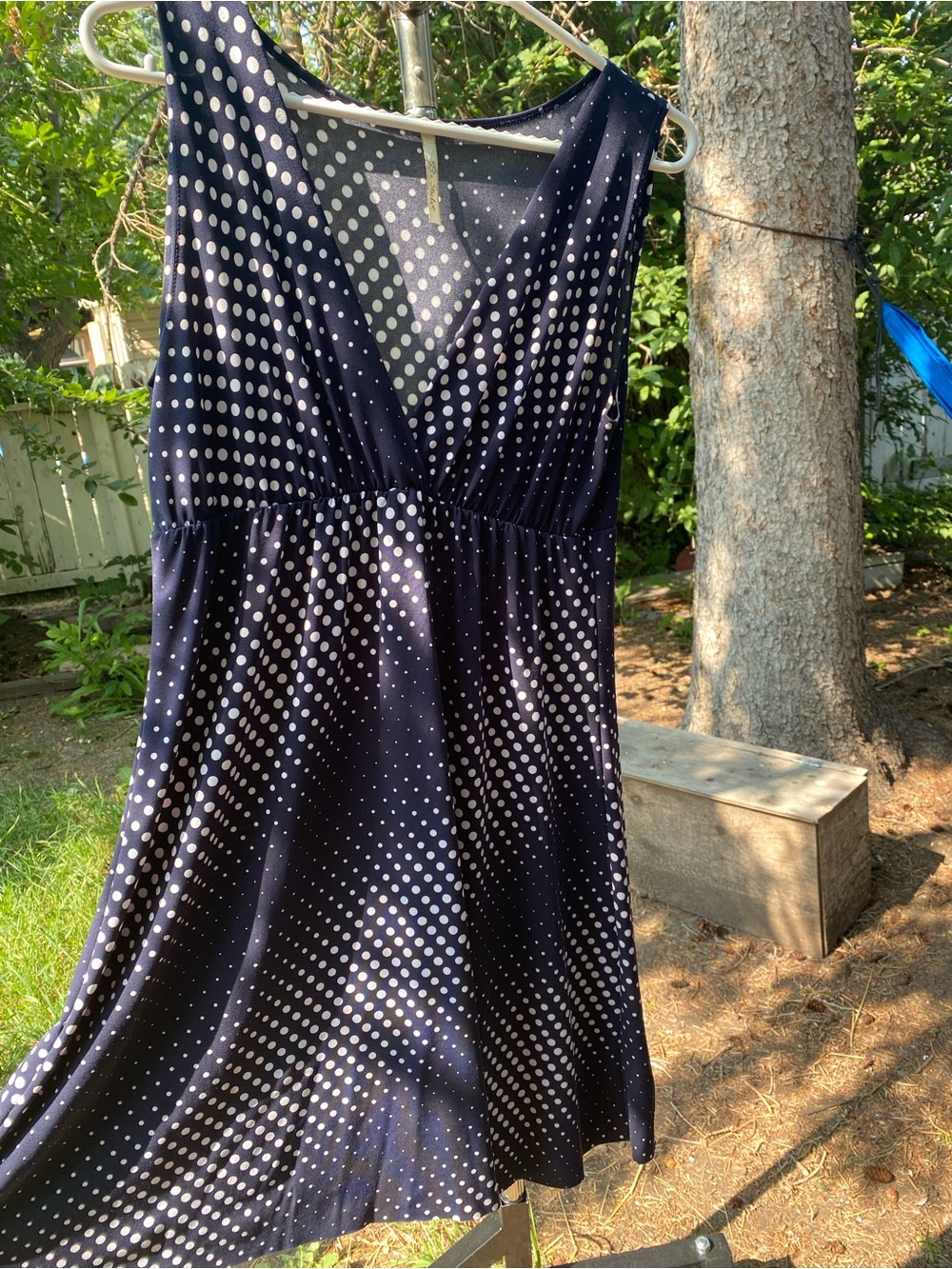 Navy Blue Polka Dot V-Neck Dress
